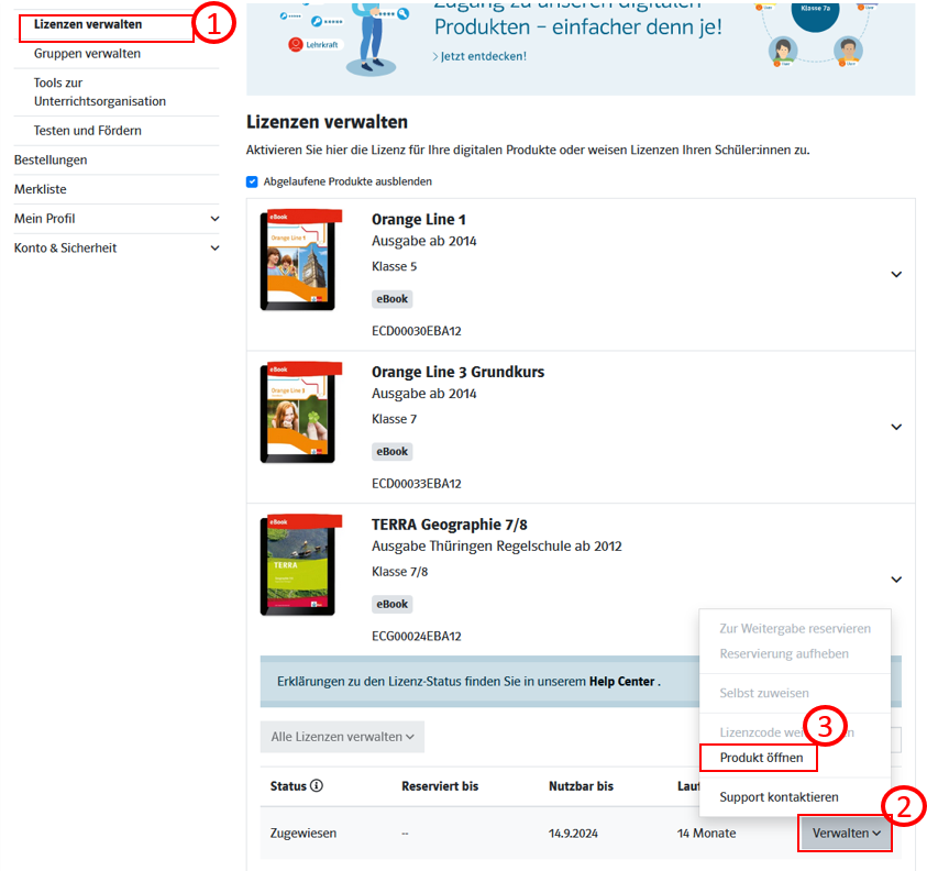 Screenshot: Arbeitsplatz Lizenzen verwalten