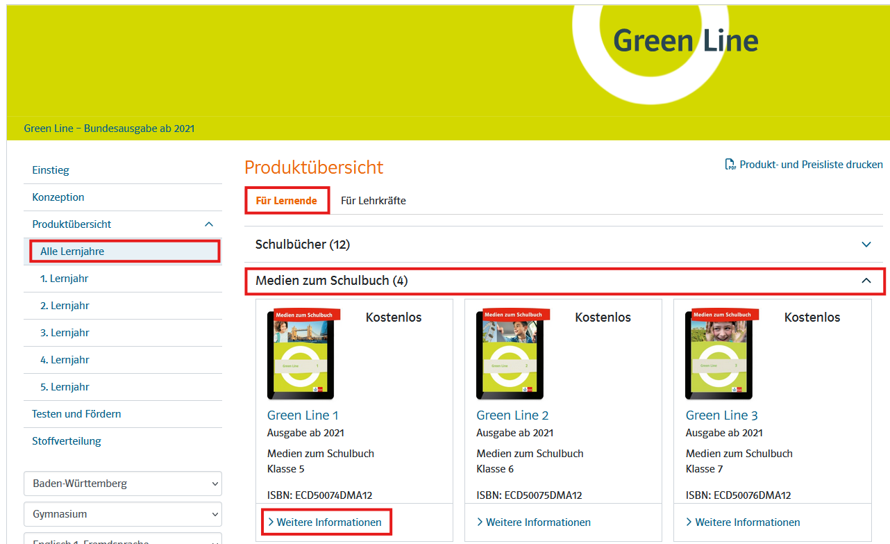 Produktdetailseite von Medien zum Schulbuch auf klett.de
