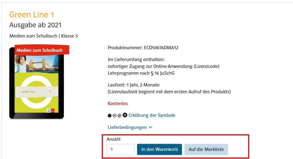Button In den Warenkorb in der Medienübersicht