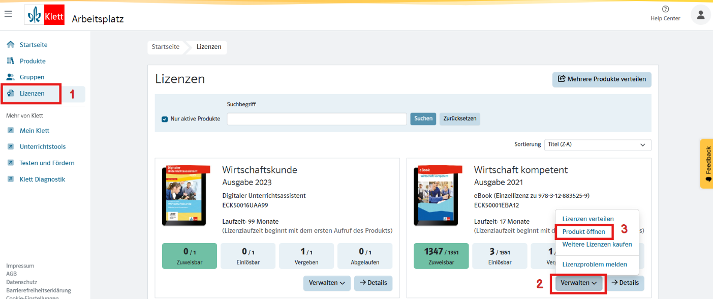 Illustration einer bereits in Nutzung befindlichen Lizenz und wie sie aufgerufen werden kann