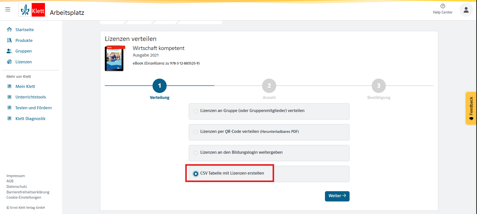 Ansicht der im Text beschriebenen Option