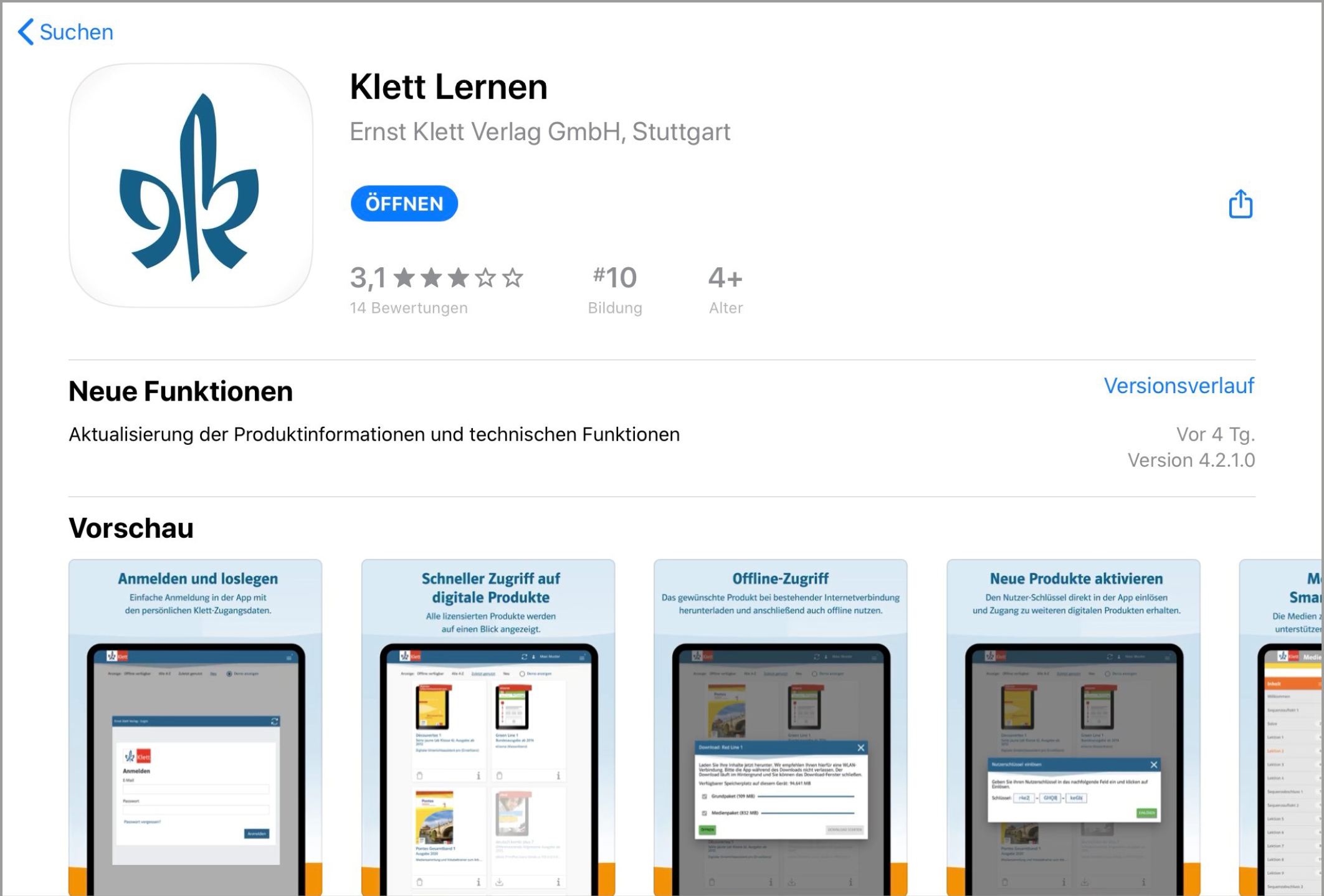 Screenshot der App-Installation im App Store