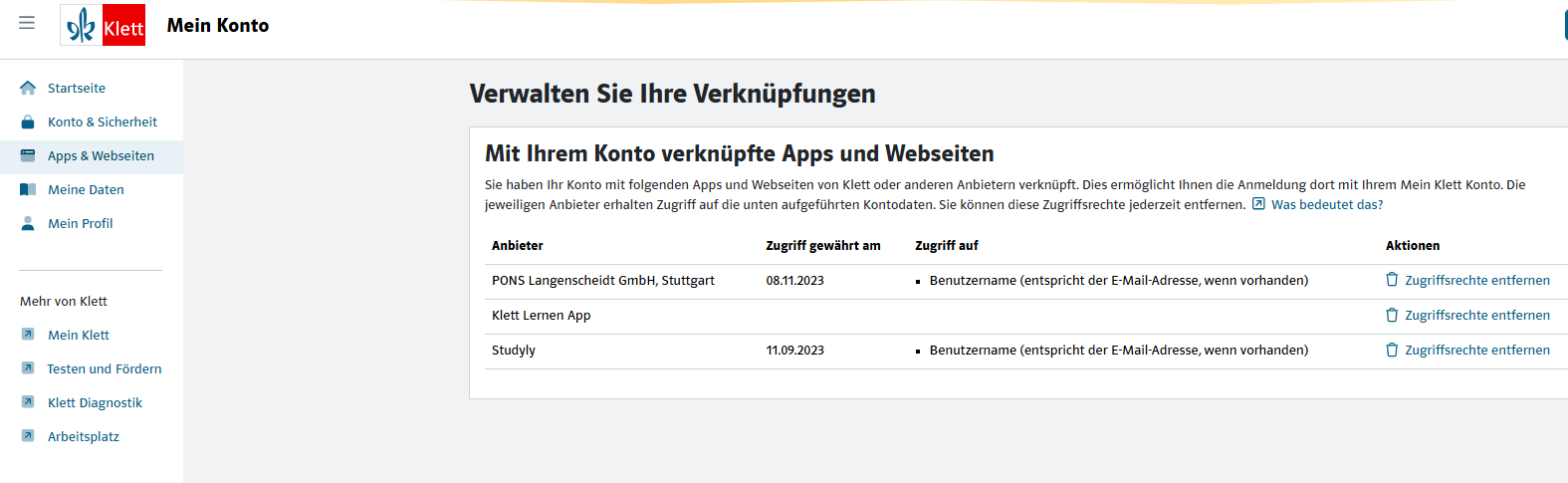 Anzeige der Verknüpfungen, siehe folgende Beschreibung