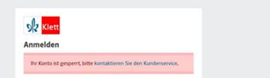 Screenshot der Fehlermeldung "Konto ist gesperrt" 