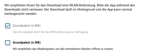 Screenshot zeigt mehrfach das Grundpaket - einmal heruntergeladen, einmal nicht. 
