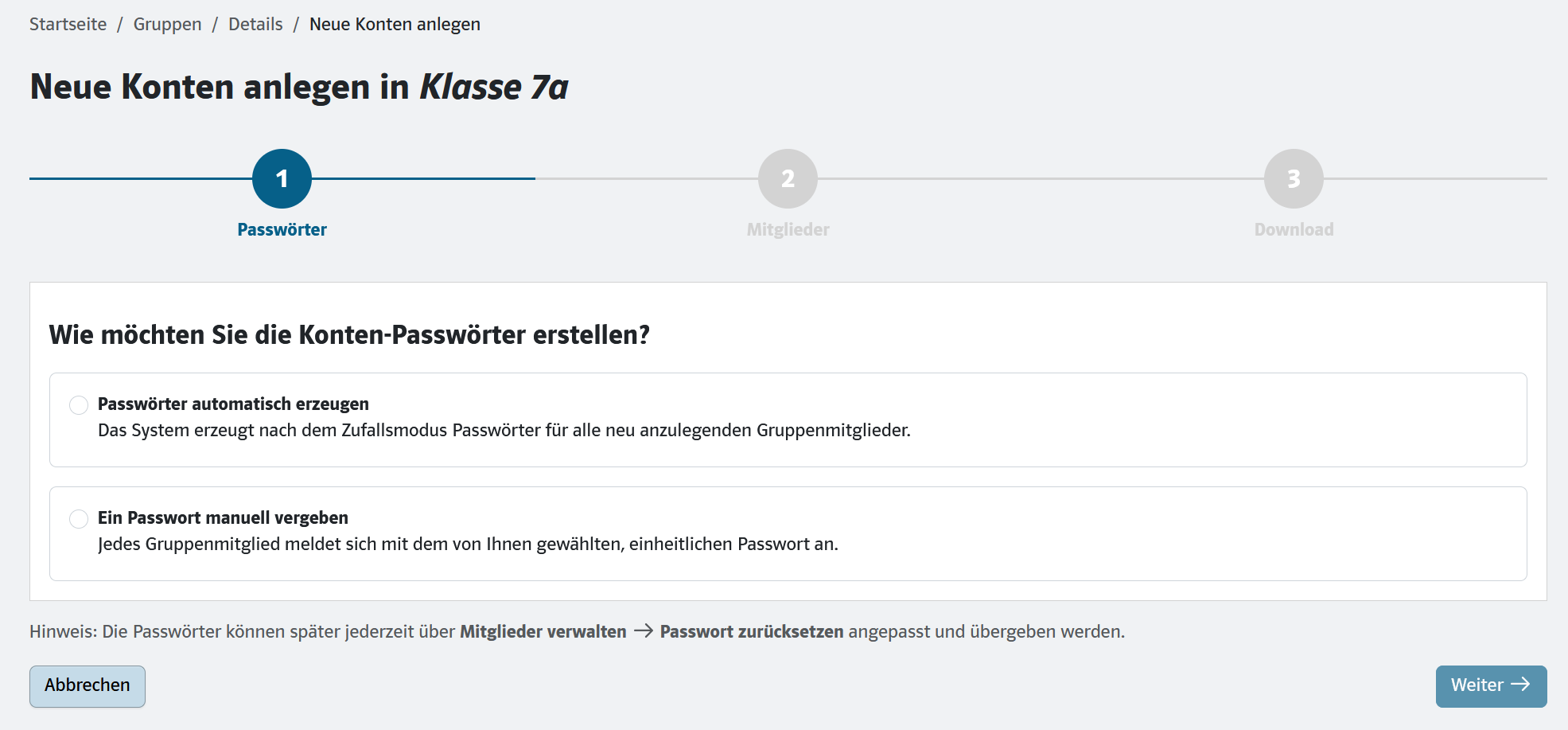 Visuelle Ansicht der im Folgenden erklärten zwei Auswahlmöglichkeiten
