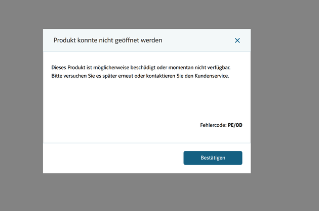 Screenshot einer Fehlermeldung mit dem Fehlercode PE/OD