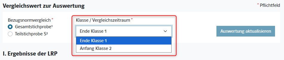 Screenshot der Auswahl des Vergleichzeitraums