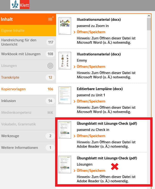 Beispiel für ein Lösungsblatt unterhalb eines Übungsblattes